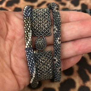 Gunmetal and Midnight Blue Handcrafted Bracelet Set